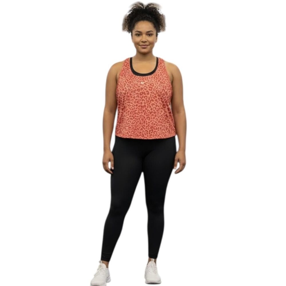 Nike Dri Fit Shirt Womens 1X Orange Leopard Print Slim Fit Plus Training Tank